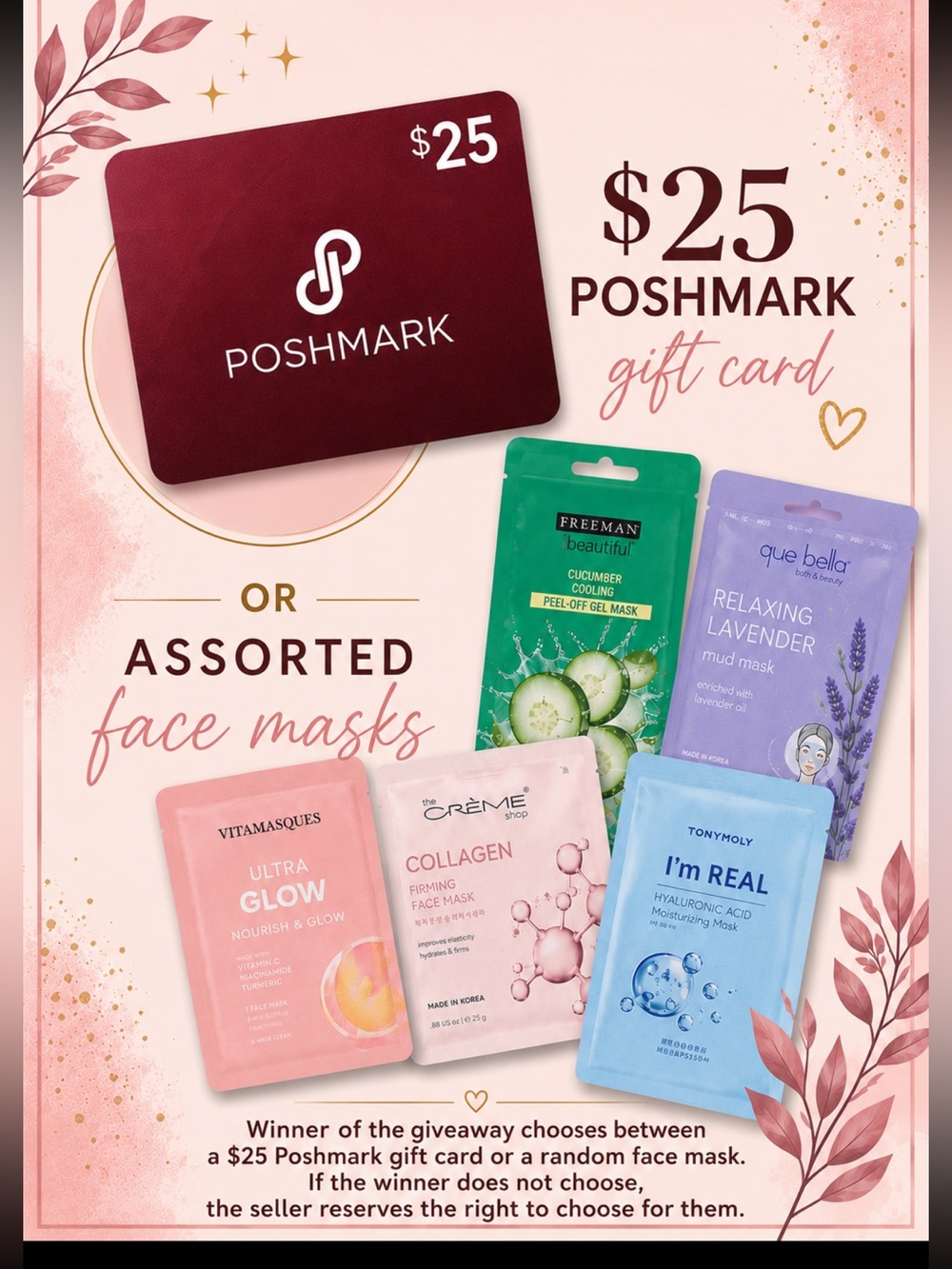 giveaway a $25 Poshmark gift card or a assorted face mask